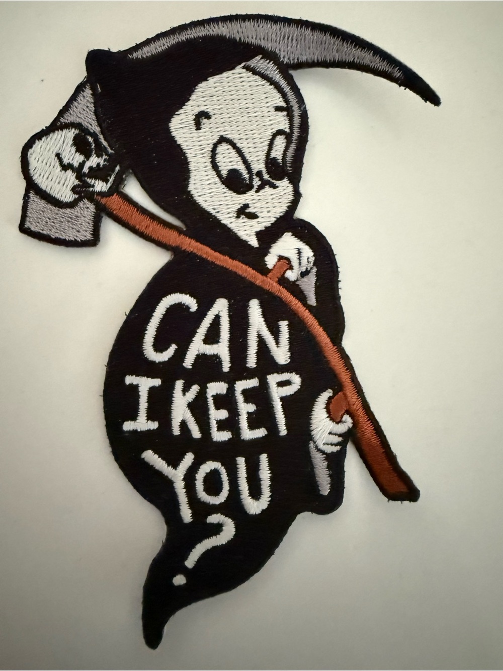Embroidered Grim Reaper Patch - Black, White & Brown